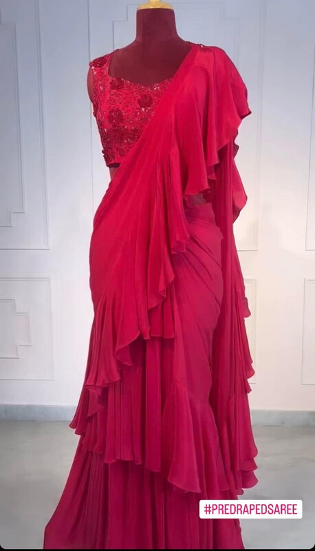 Designer Saree Blouse Pink Saree Predraped Saree One Minute Saree - Can Be Customized In Different Colors