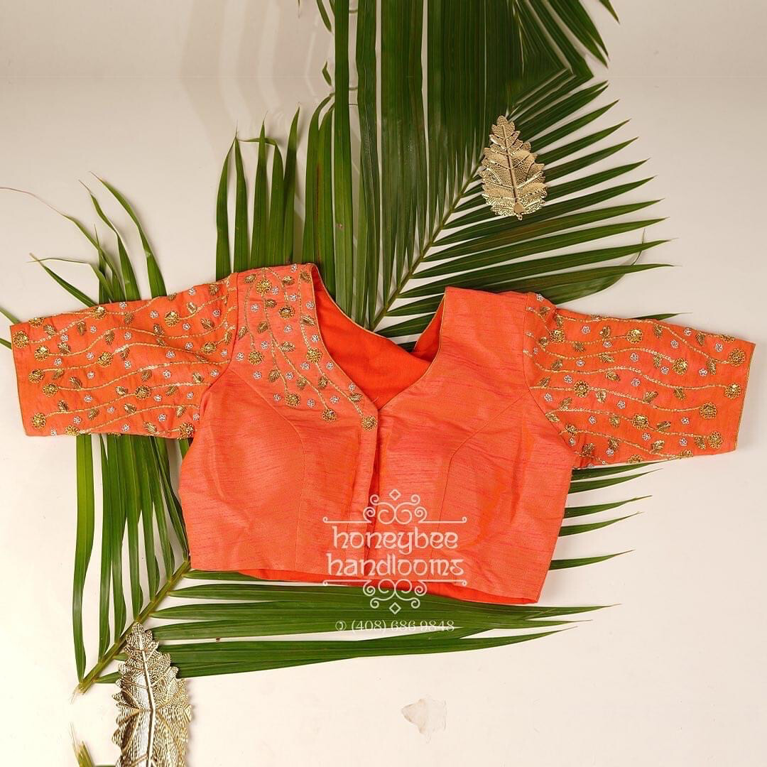 Maggam Work blouse | bridal blouse | Saree Blouse | Blouse | Silk Blouse | Maggamwork blouse | Heavy work blouse Black Blouse | Orange Blouse