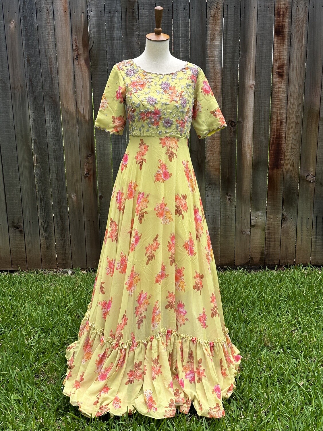 Yellow Floral party wear dress