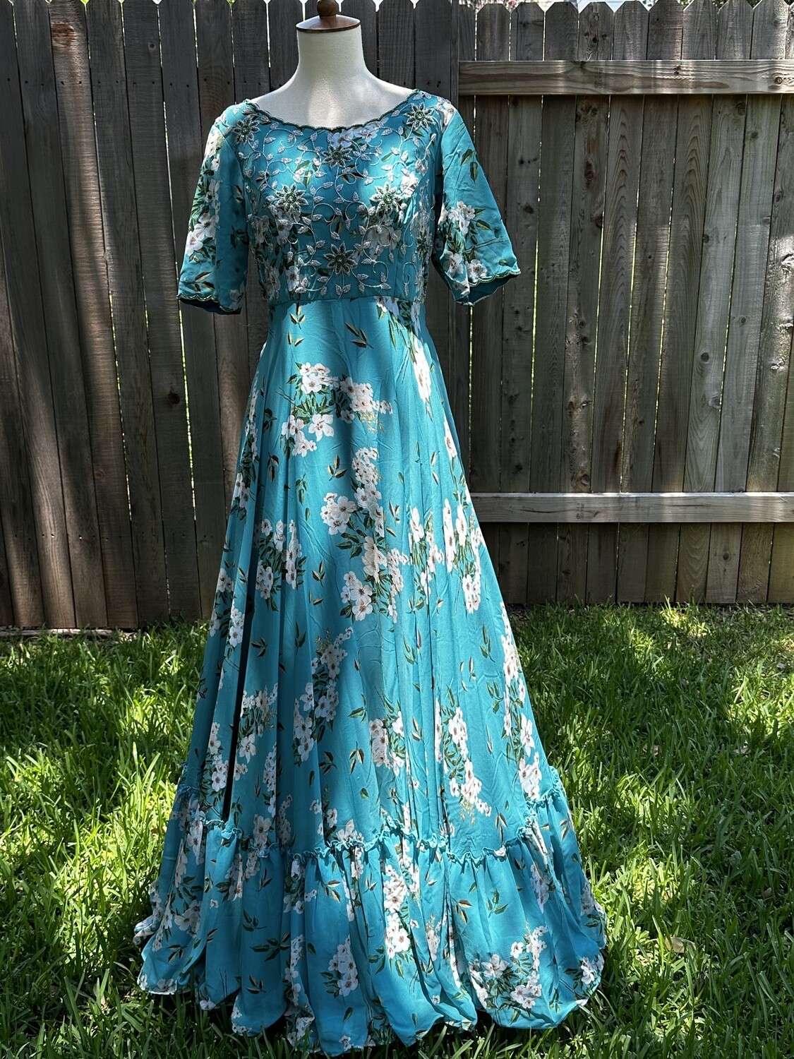Sea green Floral party wear dress