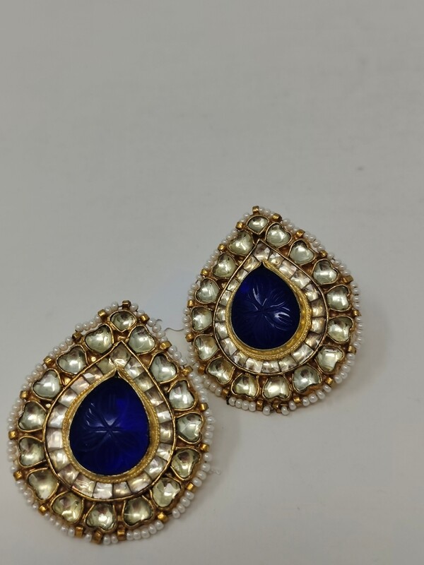 Statement Studs In Kundhans & Carved pearls