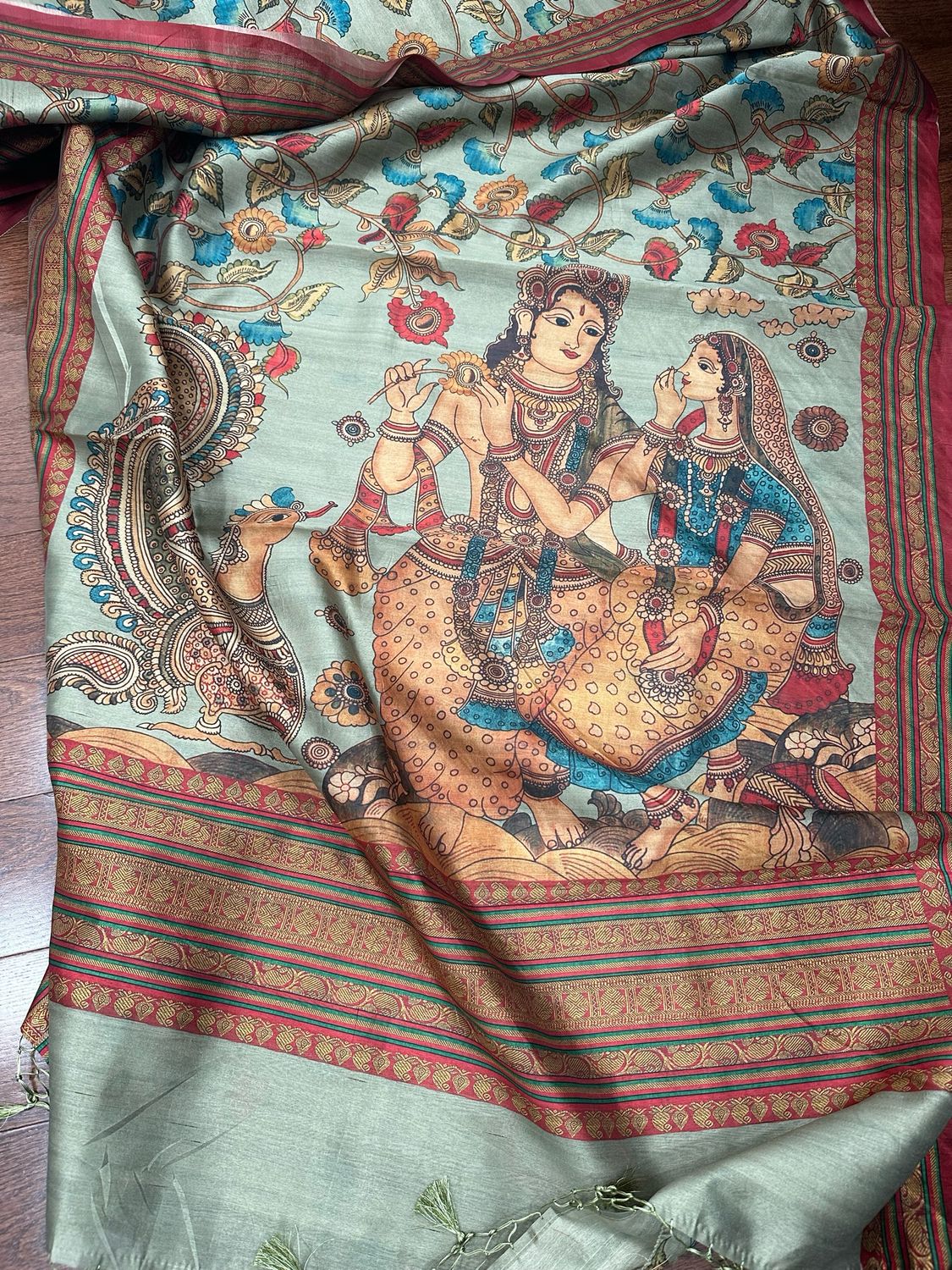 Radha Krishna Theme Kalamkari Silk Saree
