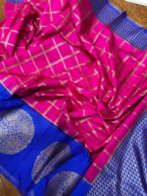 Gadwal Saree - Pink &amp; Blue