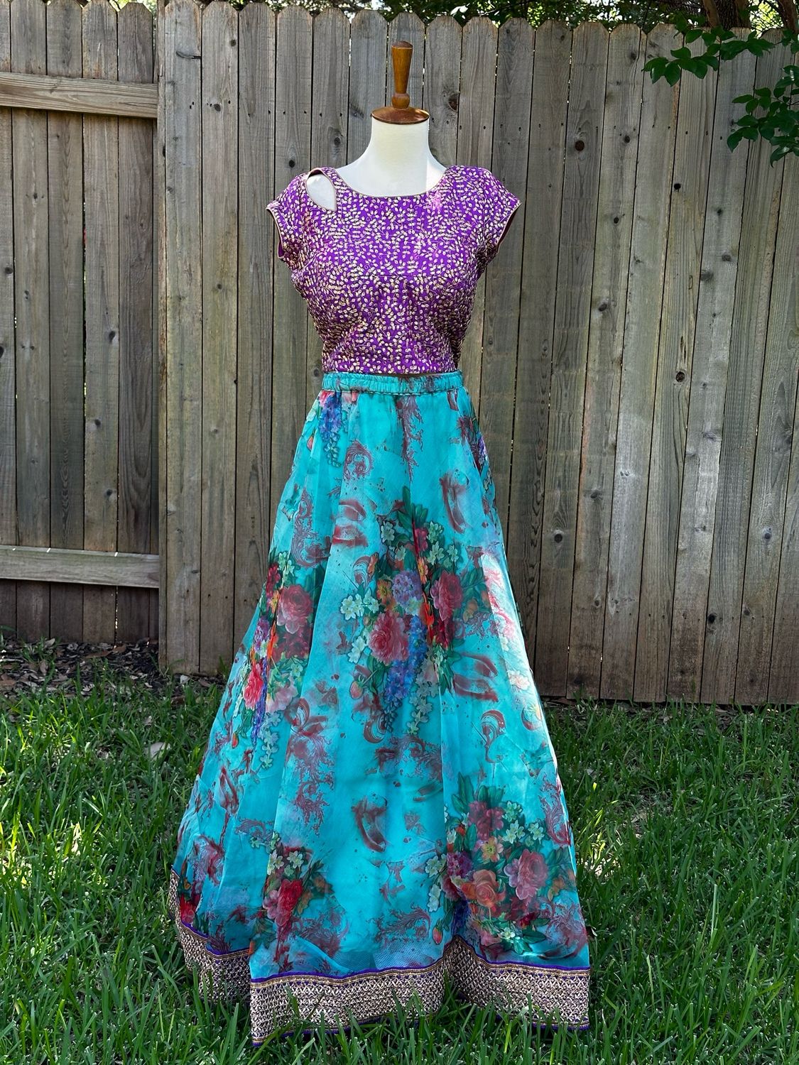 Organza Floral Croptop - Green &amp; Purple