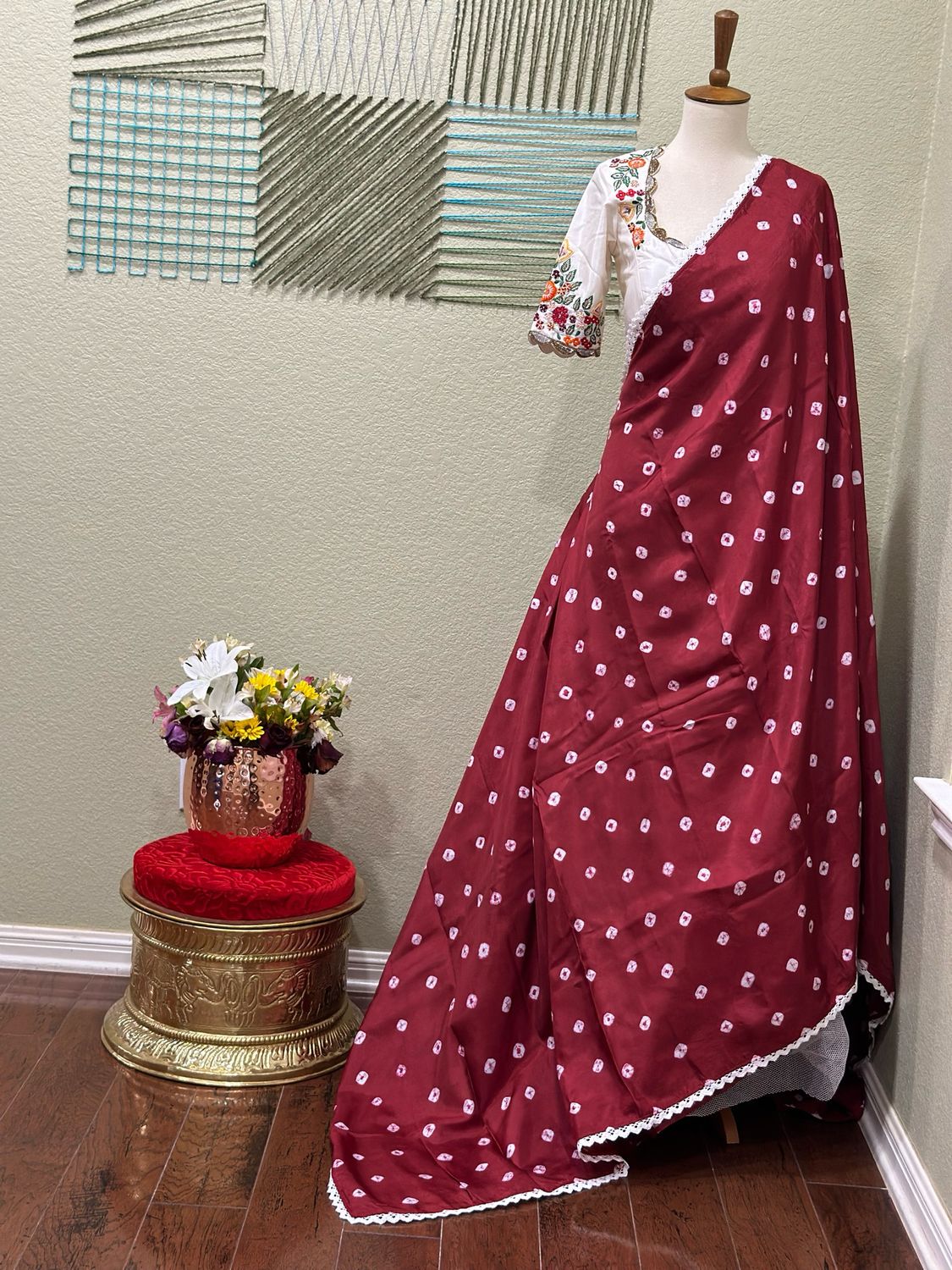 Bandhini saree With Multi Colored Work