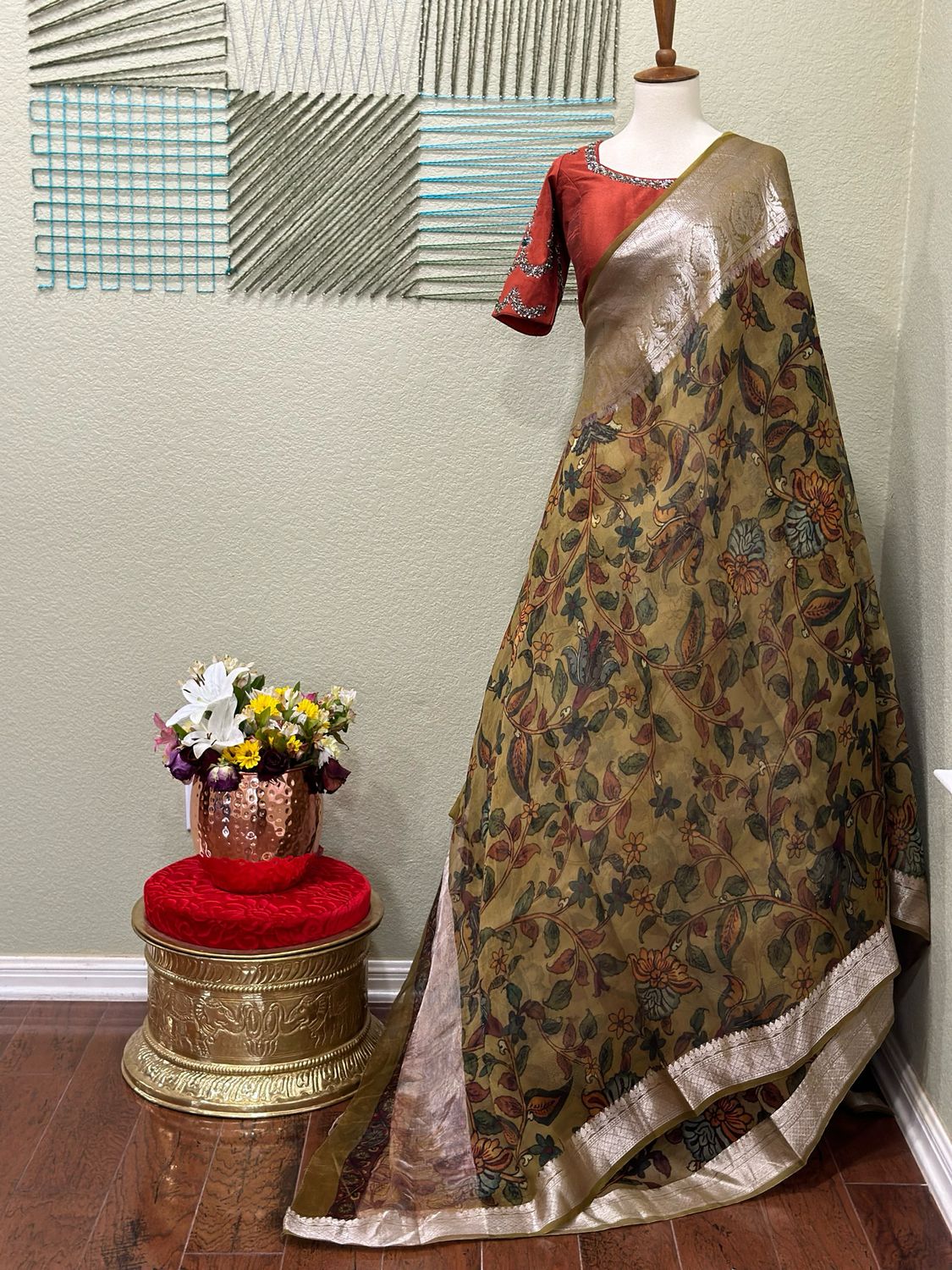 Mangalagiri Kalamkari Saree &amp; Blouse