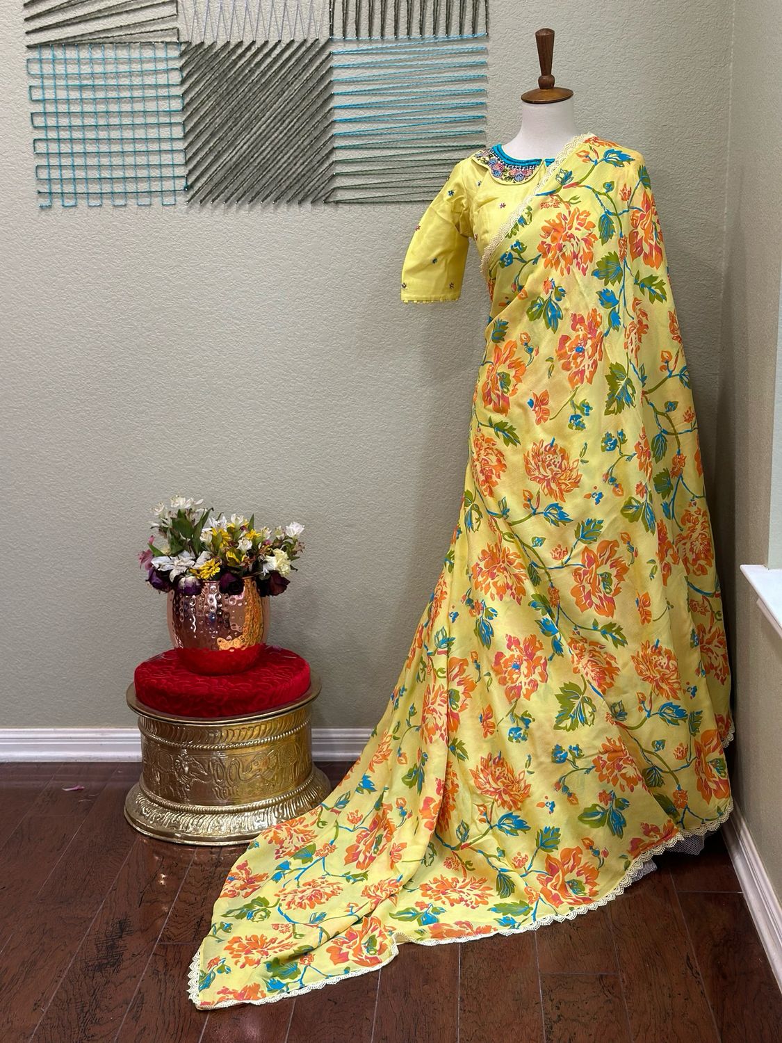 Floral saree With Work Blouse