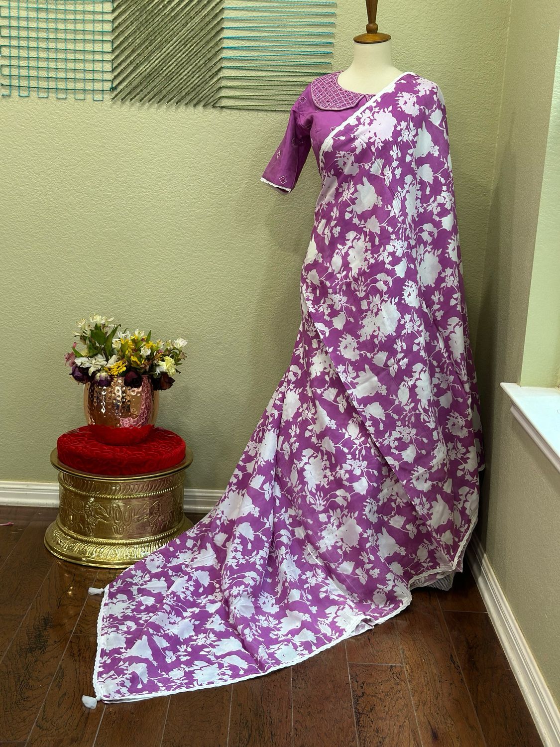 Floral saree With Work Blouse