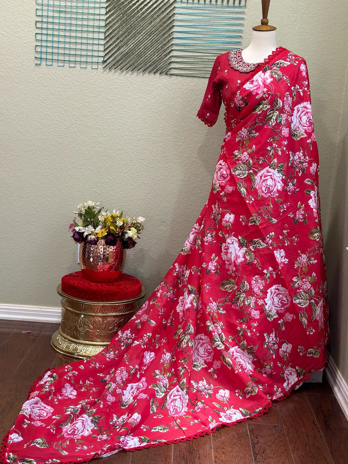 Floral saree With Work Blouse