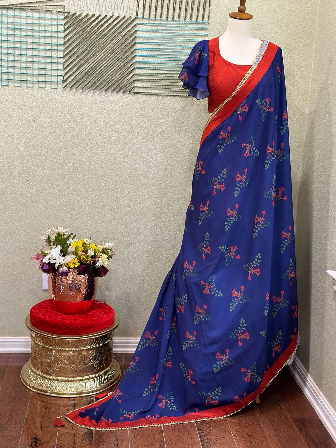 Designer saree with stitched blouse