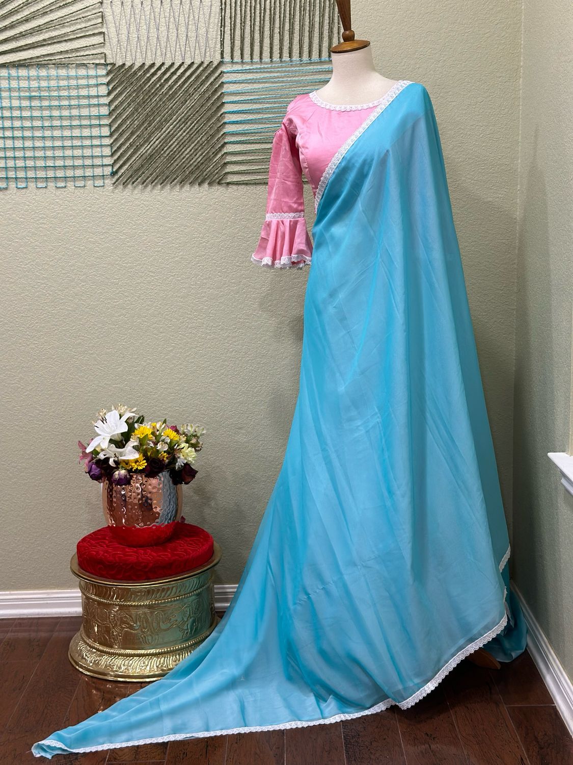 Designer saree with stitched blouse