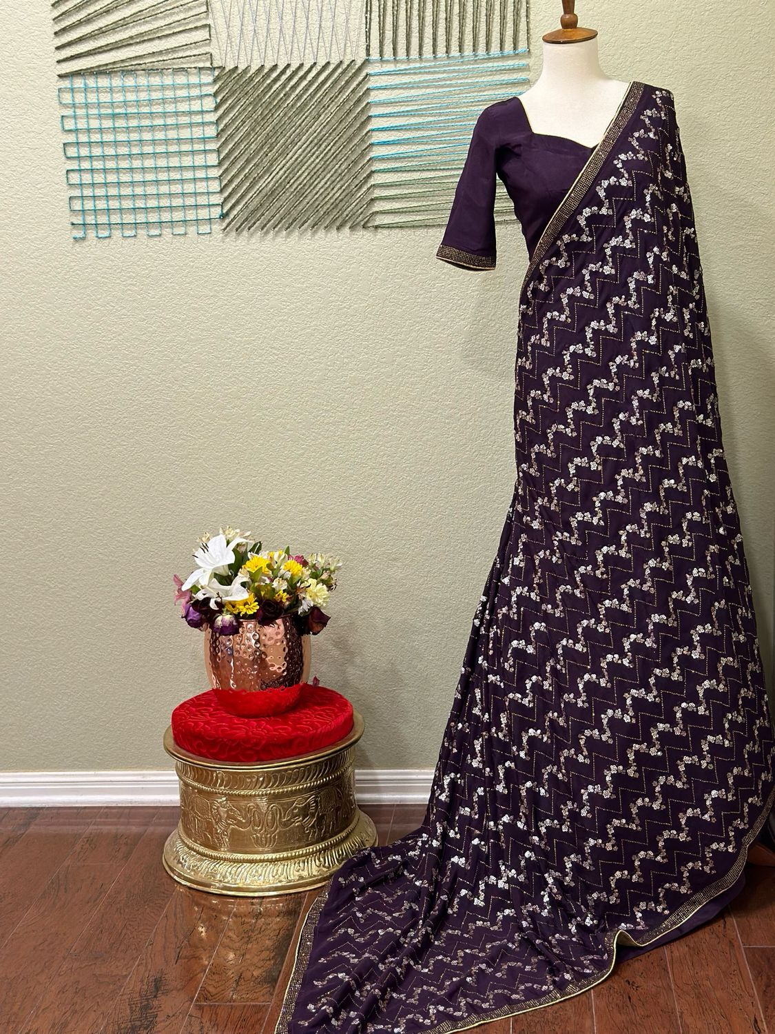 Designer saree with stitched blouse