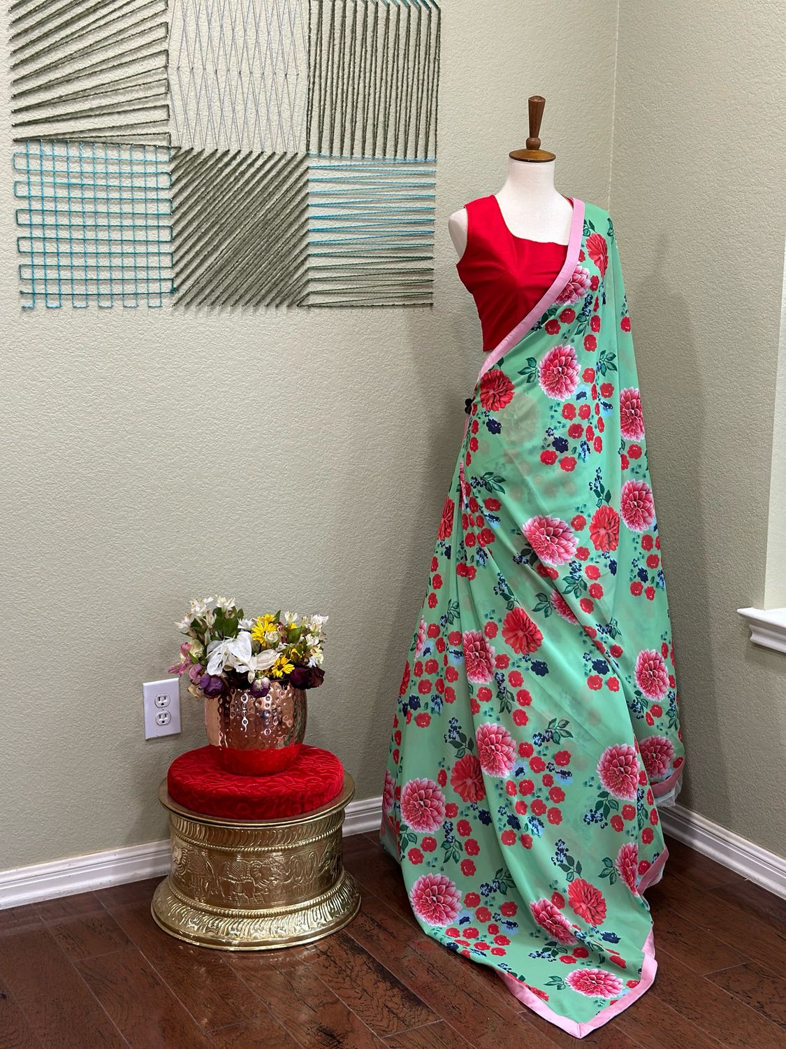 Floral saree with stitched blouse