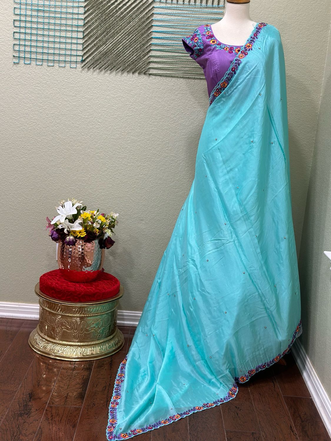 Designer saree with stitched blouse