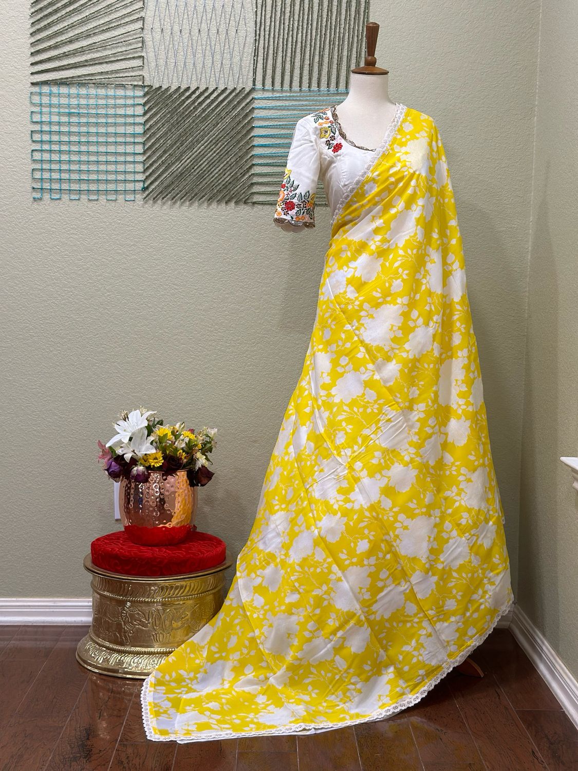 Designer saree with stitched blouse