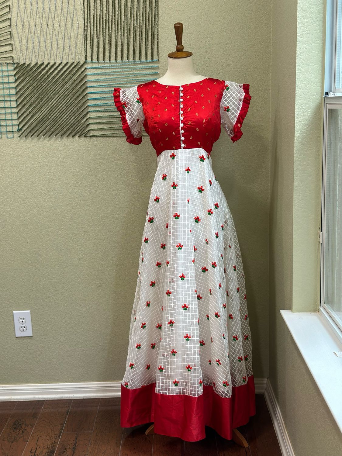Designer Dress - White &amp; Red