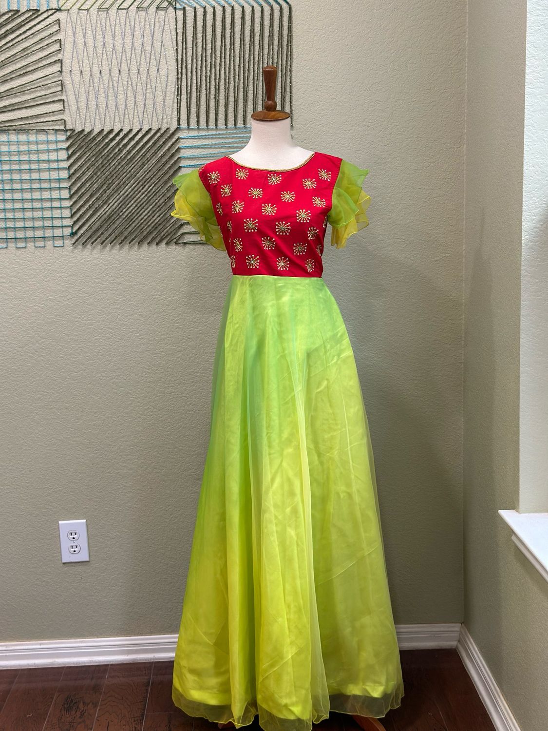 Designer Dress - Green &amp; Red