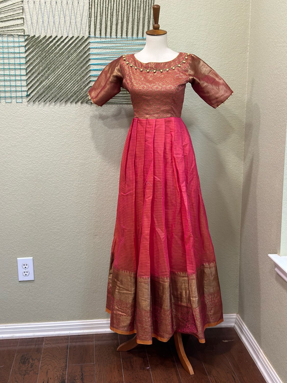 Peach pattu dress