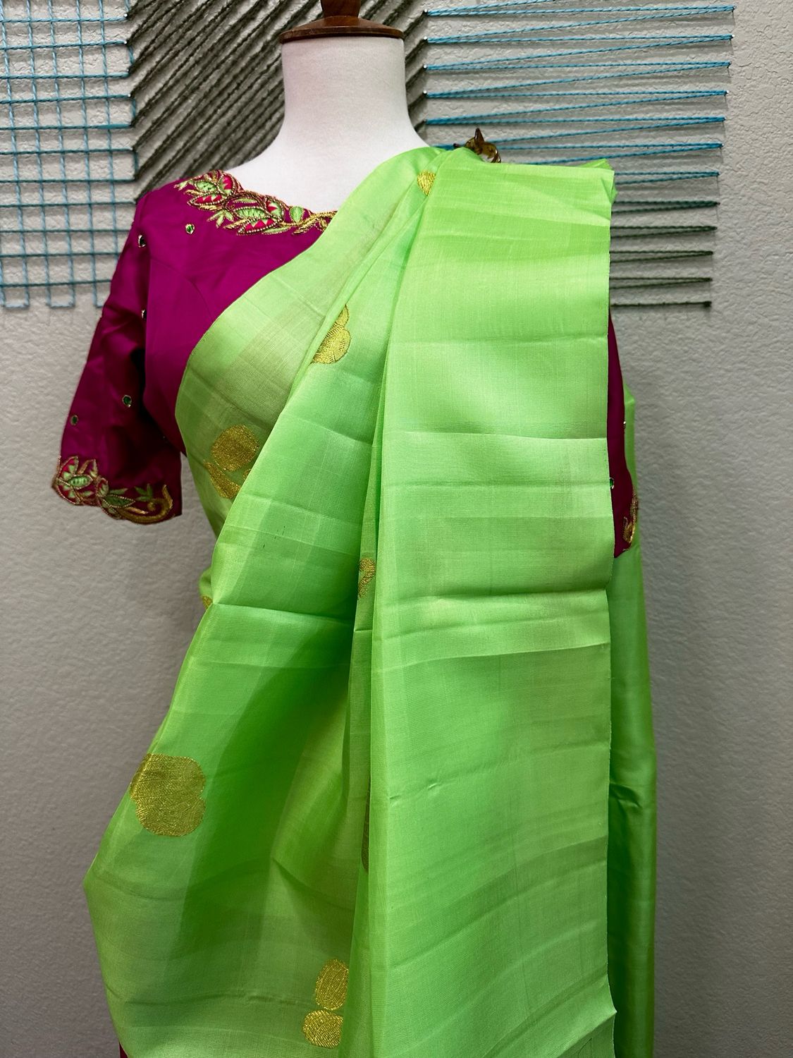 Green Kanchi pattu Saree with Stitched Blouse - Ready to wear