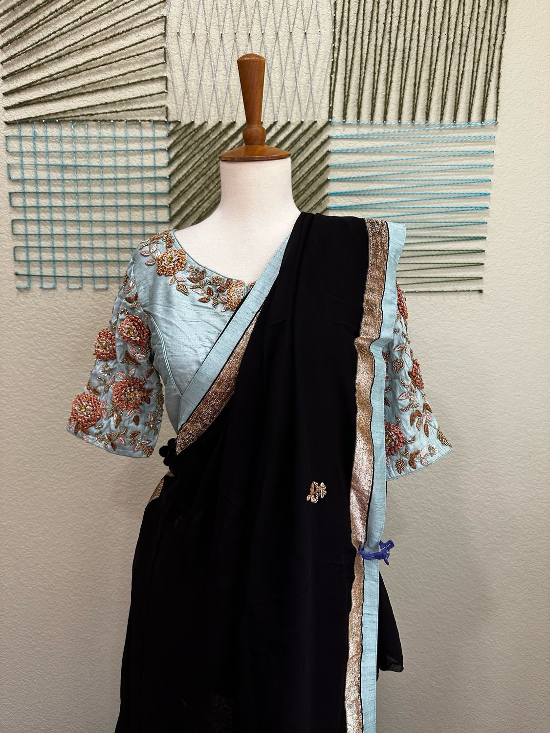 Black Cocktail Saree with Stitched Blouse - Ready to wear