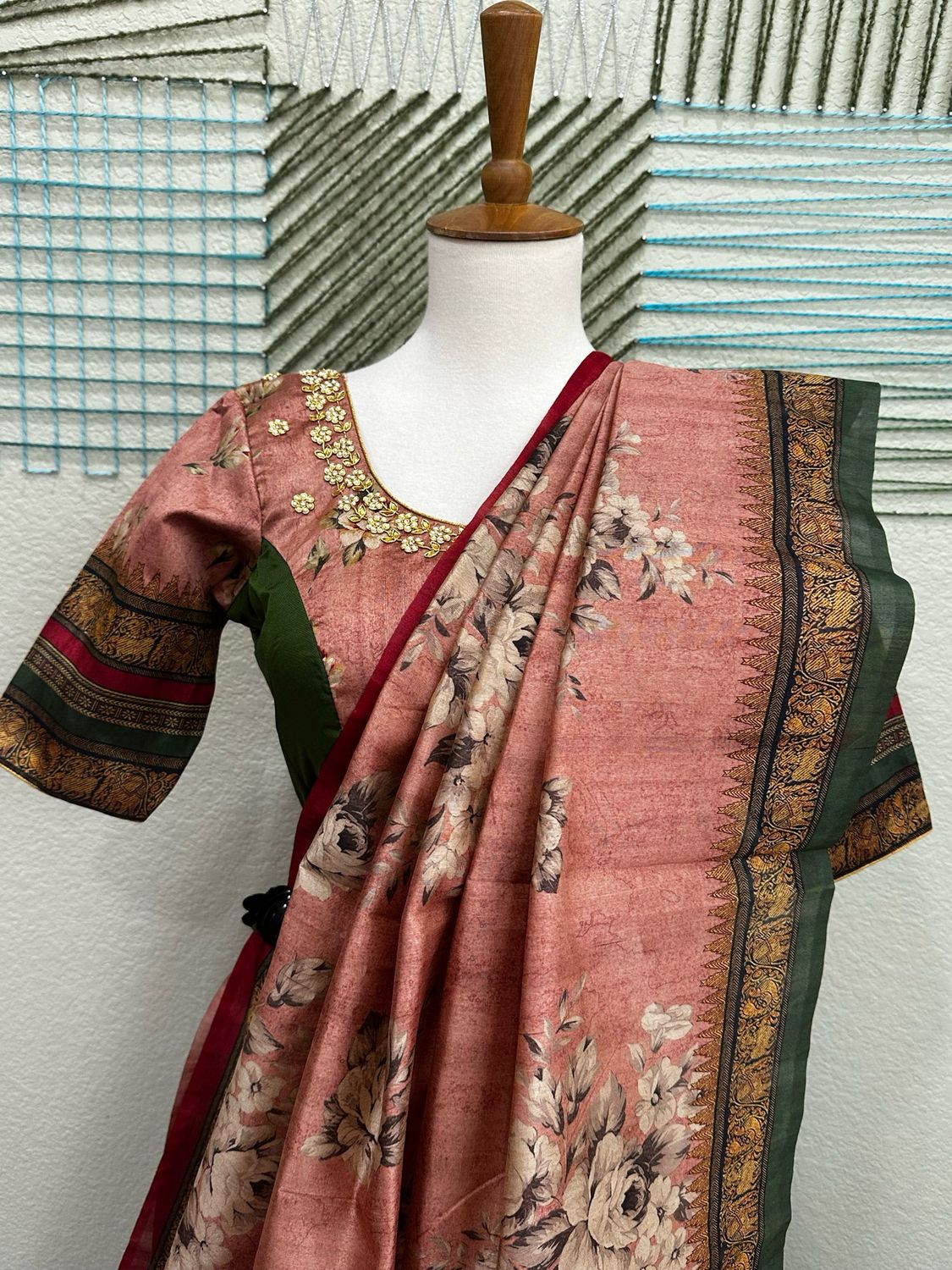 Kalamkari Digital Print Saree with Stitched Blouse - Ready to wear