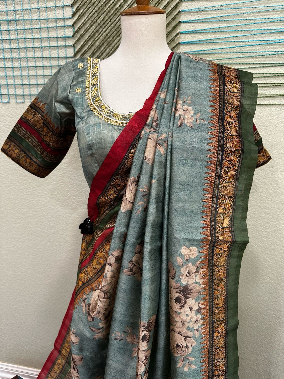 Kalamkari Digital Print Saree with Stitched Blouse - Ready to wear