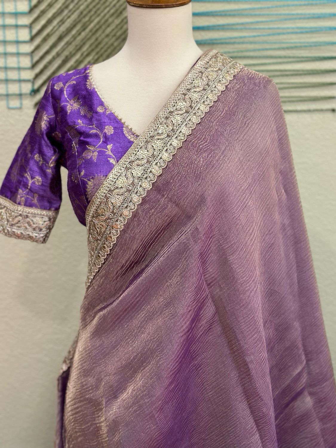 Crushed Tissue saree with Banarasi blouse