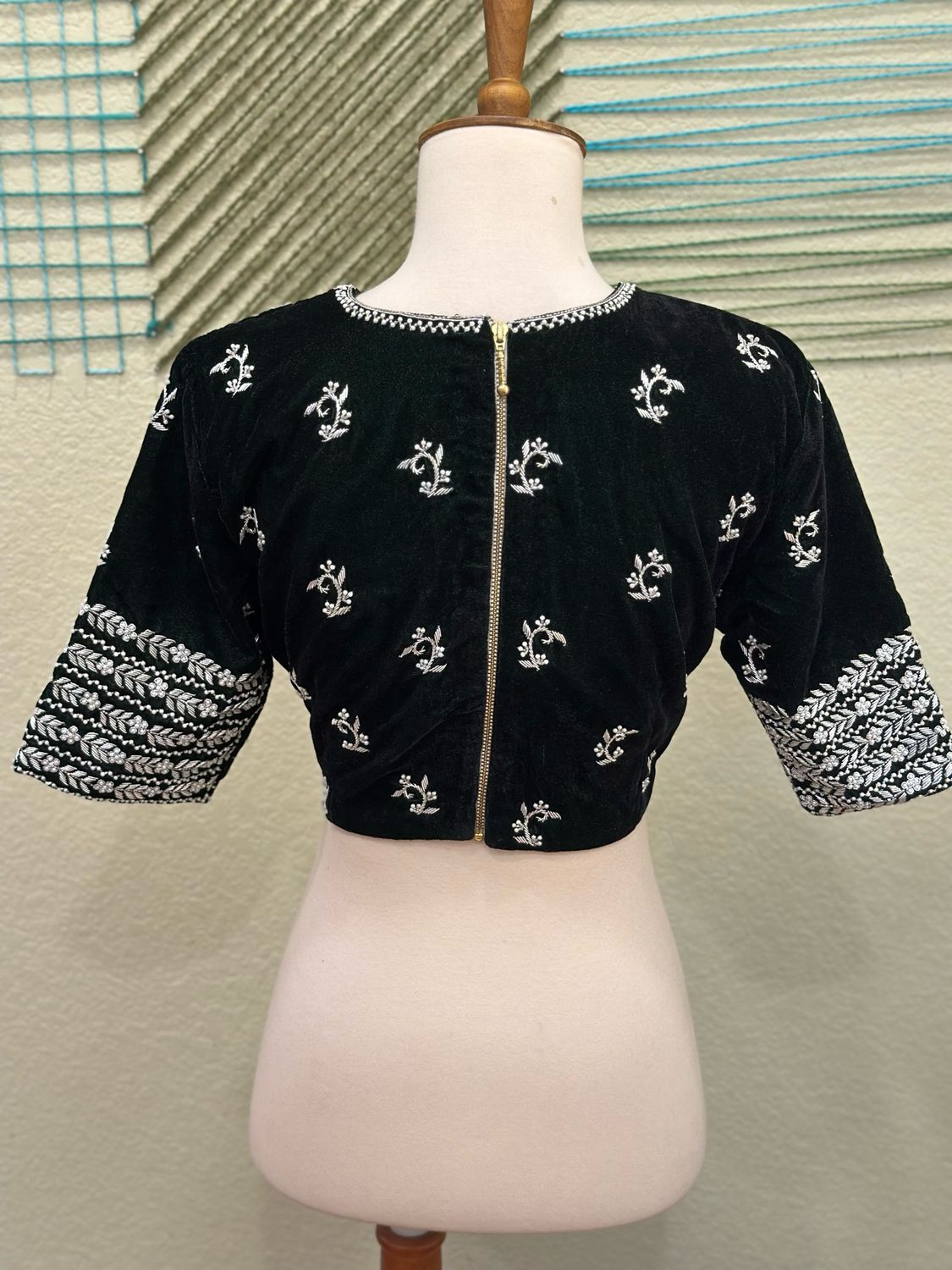 Velvet blouse - Green (Silver Work)
