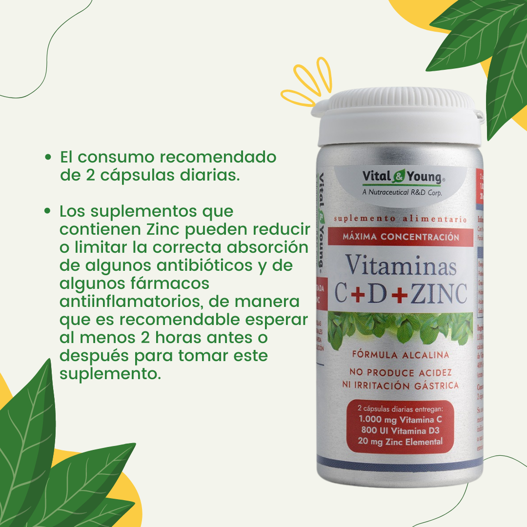 Vitaminas C+D+ZINC 60 CAPS 615 mg