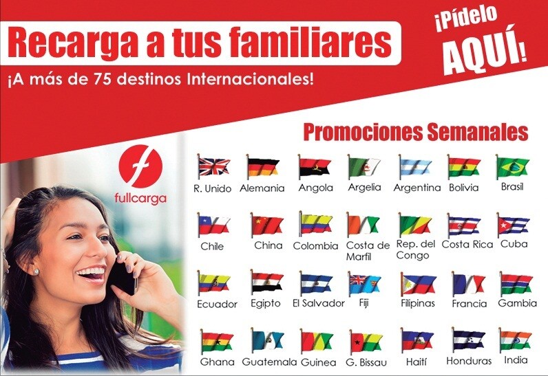 Full Carga nacional e internacional a todos tus familiares y a todos tus servicios.