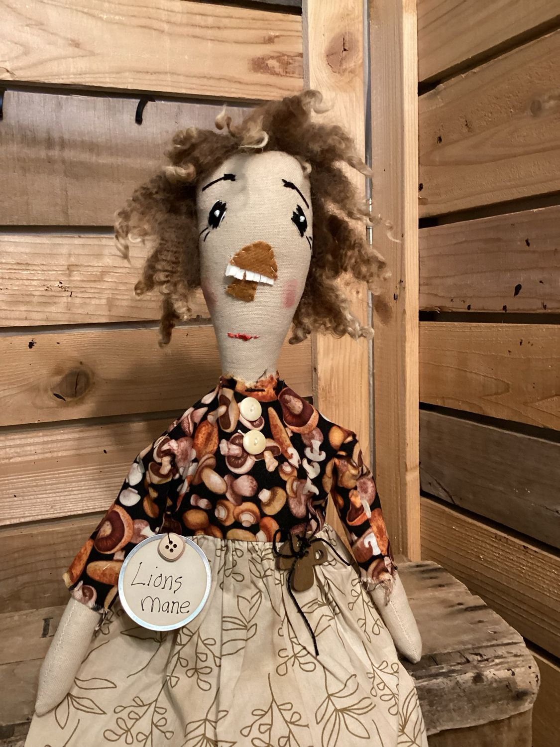 Primitive Mushroom Inspired Doll ~ OOAK ~ Lions Mane