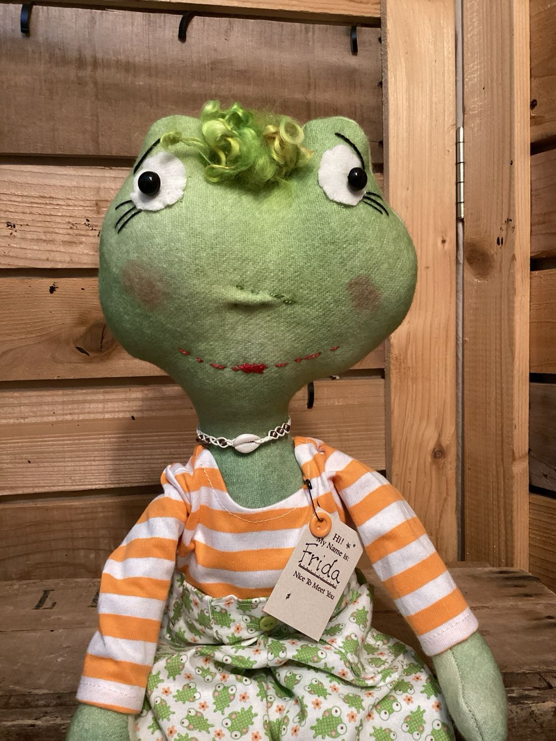 Just Listed ! Frog Doll ~ Hand Dyed Wool ~ OOAK ~ Frida