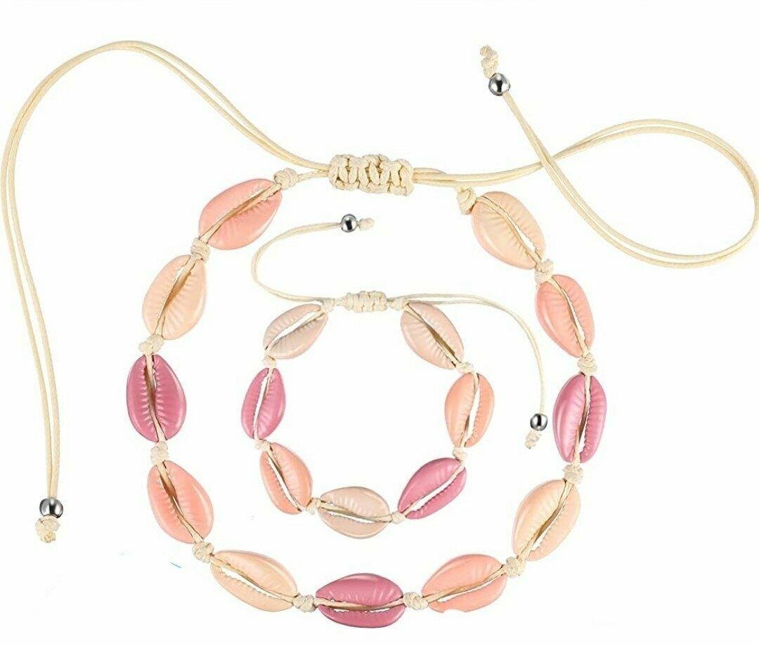 Parure cauri coloré, Couleur: Rose Belle de nuit
