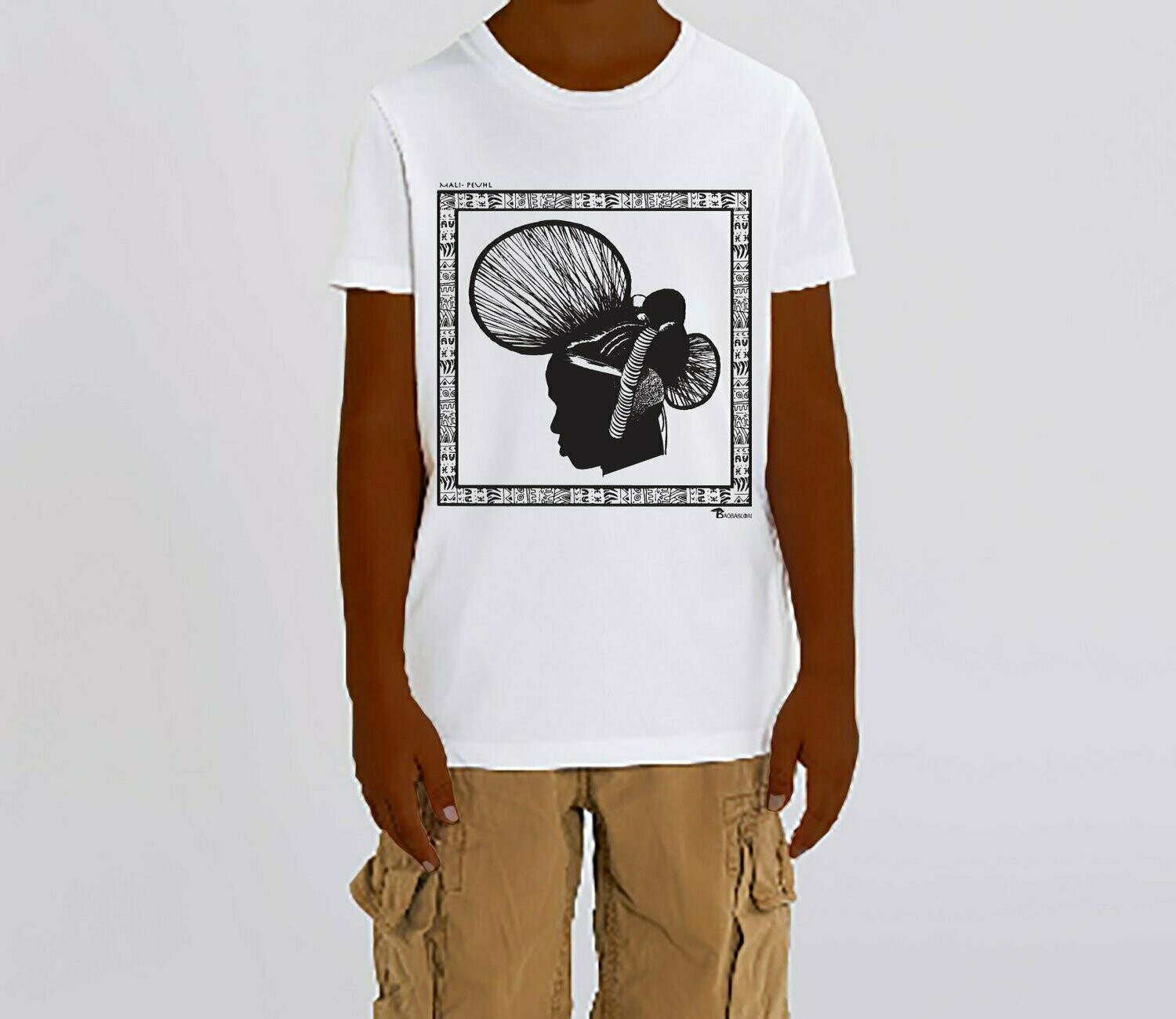 TEE-SHIRT COIFFURE PEUHL MALI, COULEUR: BLANC, TAILLE: 3-4 ans