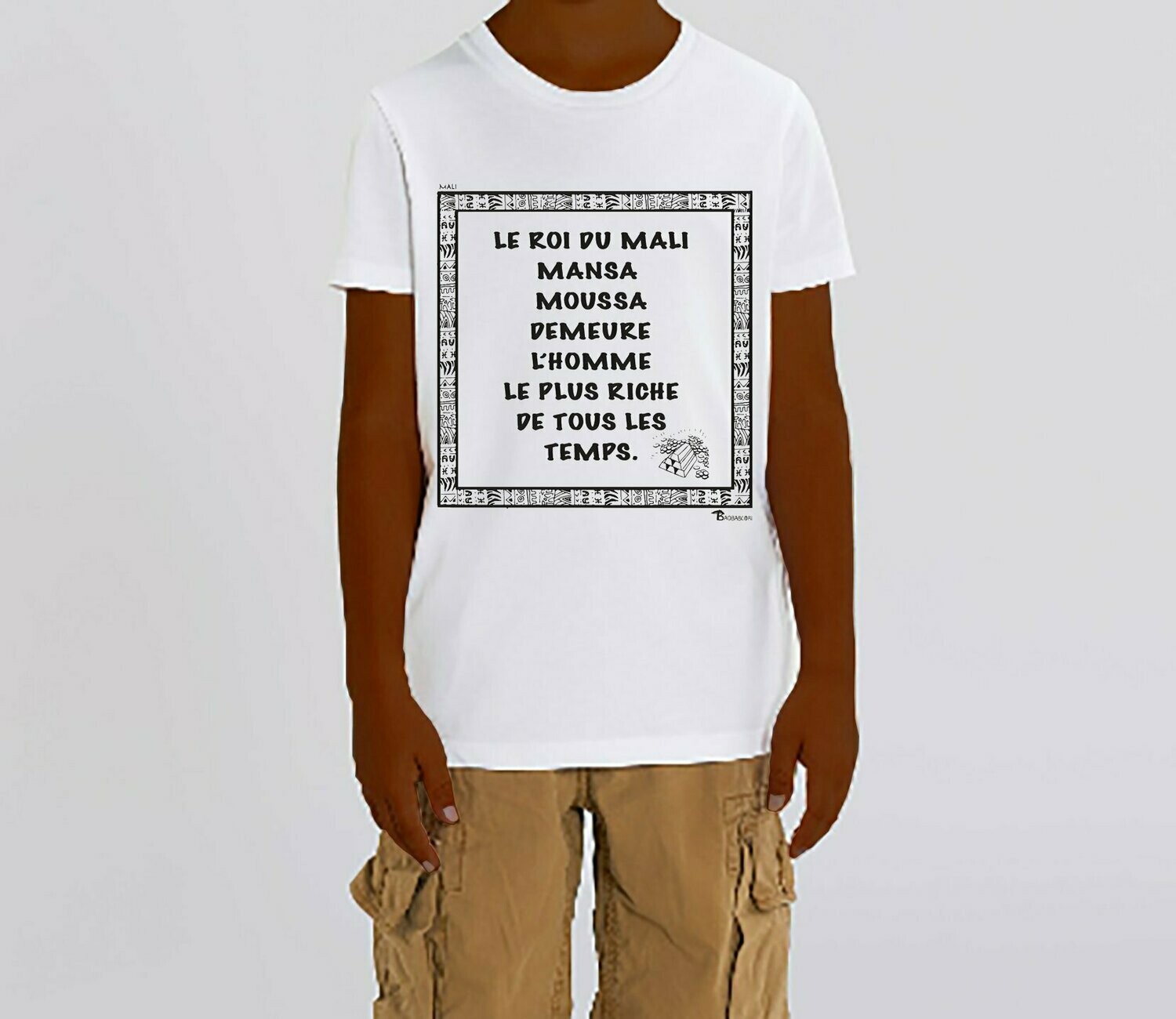 TEE-SHIRT ECONOMIE MALI MANSA MOUSSA, COULEUR: BLANC, TAILLE: 3-4 ans