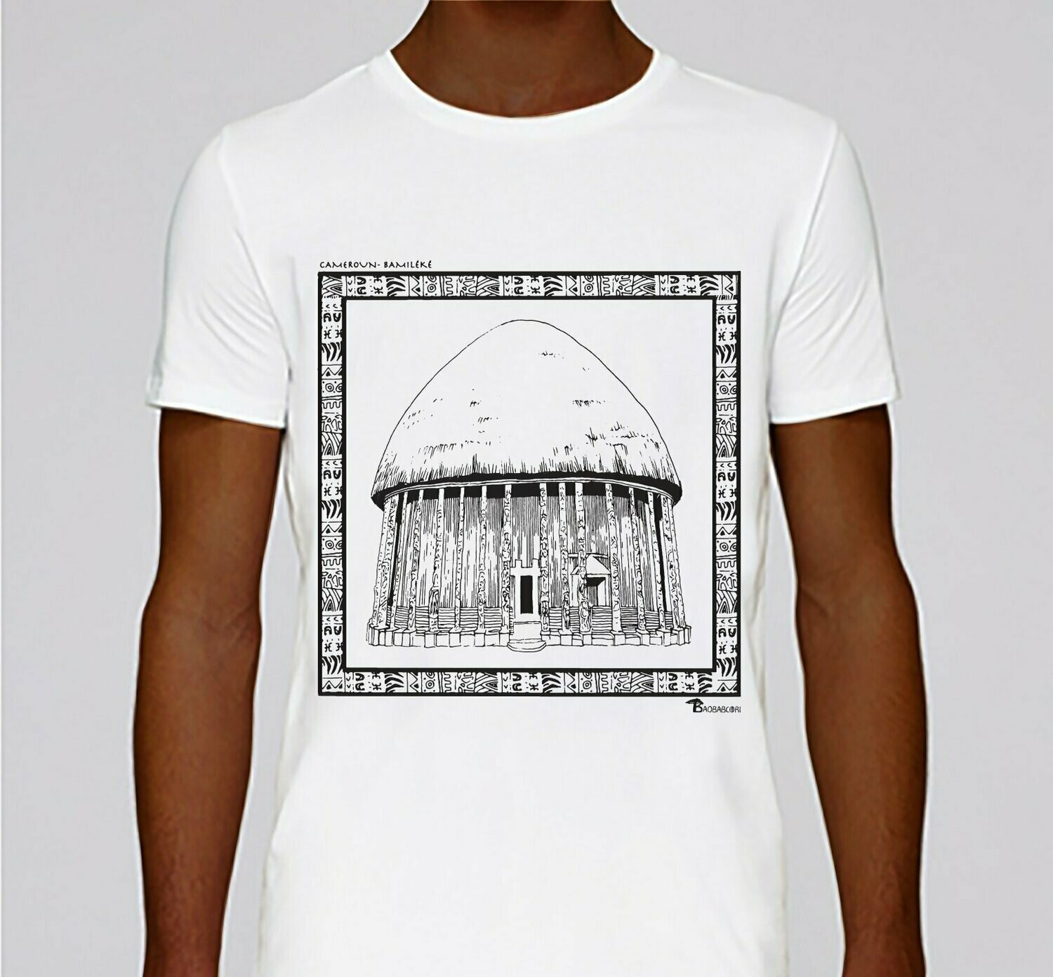 TEE-SHIRT ARCHITECTURE BAMILEKE, COULEUR: BLANC, TAILLE: XXL