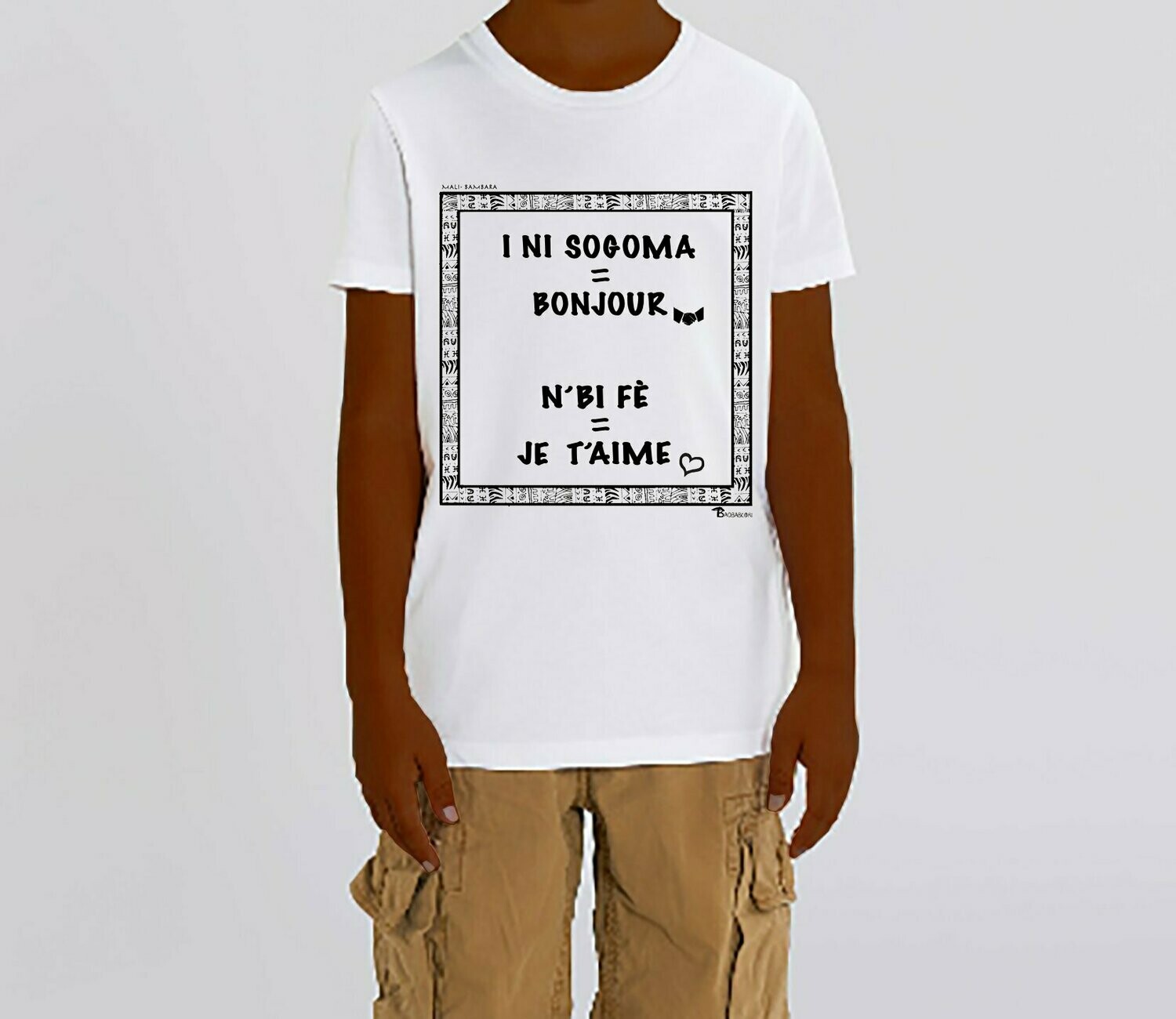 TEE-SHIRT LANGUE BAMBARA, COULEUR: BLANC, TAILLE: 3-4 ans