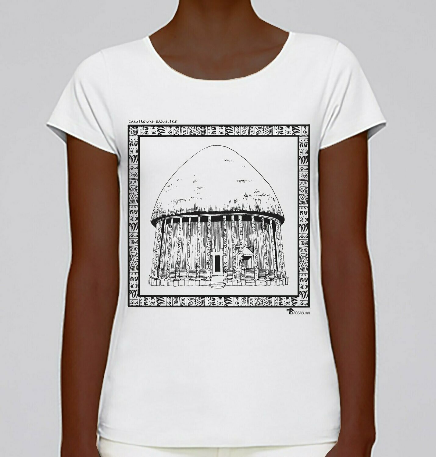 TEE-SHIRT ARCHITECTURE BAMILEKE CAMEROUN, COULEUR: BLANC, TAILLE: XXL