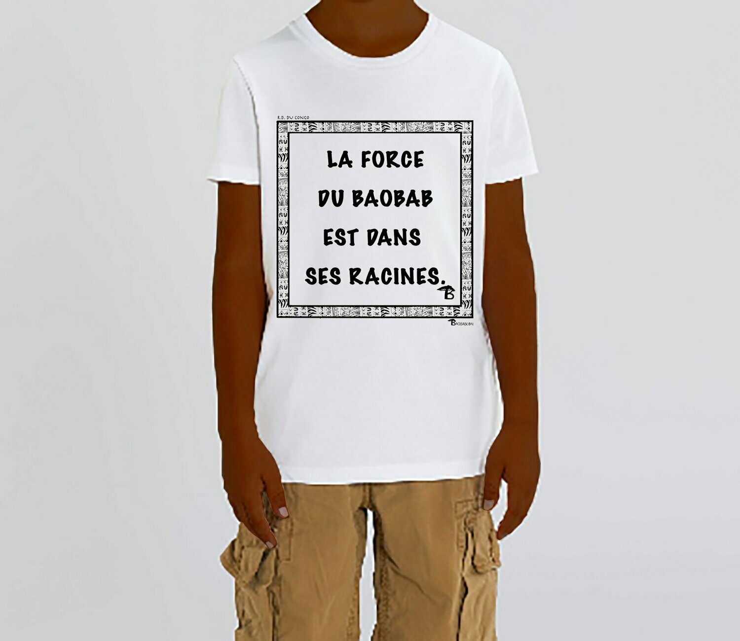 TEE SHIRT PROVERBE CONGO, COULEUR: BLANC, TAILLE: 3-4 ans