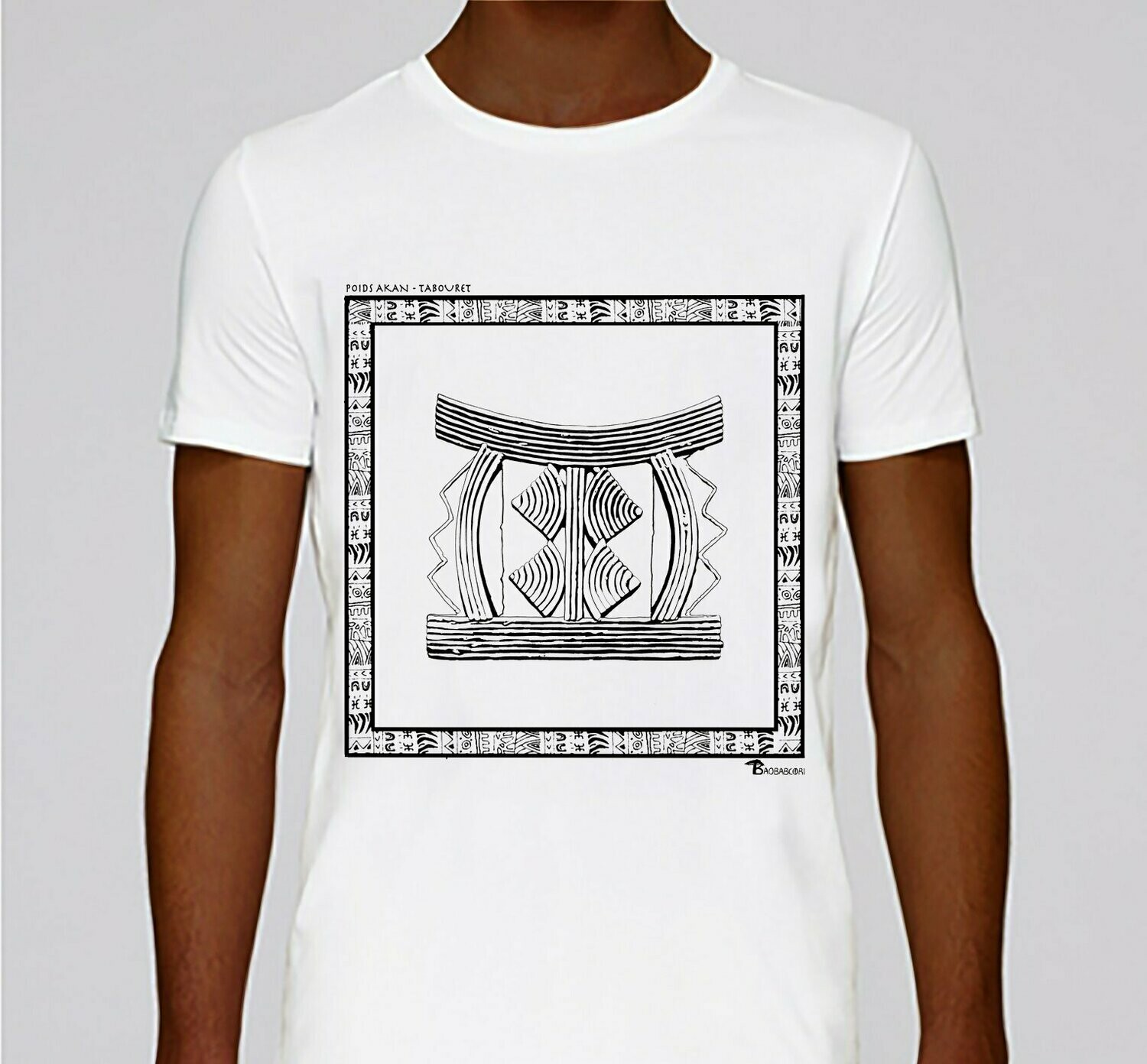 TEE-SHIRT POIDS AKAN TABOURET, COULEUR: BLANC, TAILLE: XXL