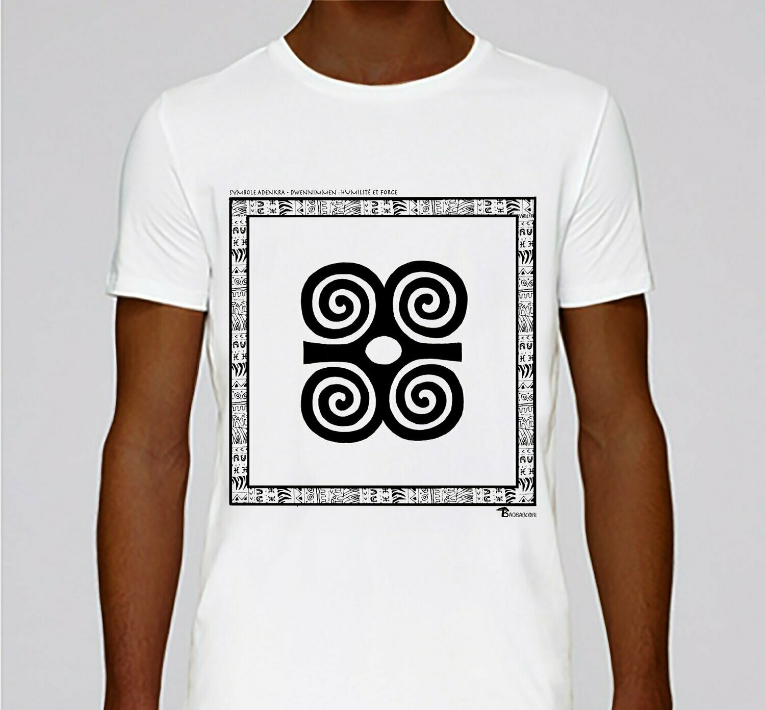TEE SHIRT SYMBOLE ADINKRA "DWENNIMMEN" HUMILITE ET FORCE, COULEUR: BLANC, TAILLE: XXL