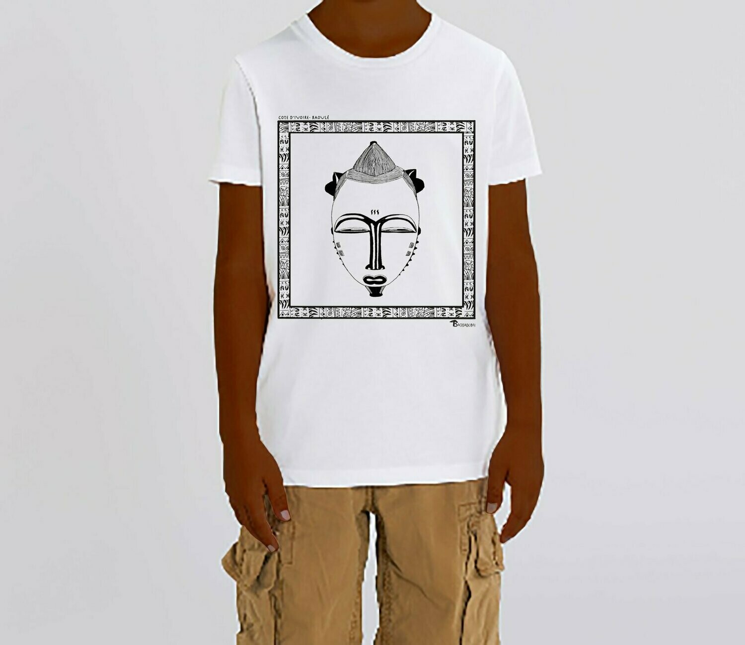 TEE-SHIRT MASQUE BAOULE AYA CÔTE D'IVOIRE, COULEUR: BLANC, TAILLE: 3-4 ans