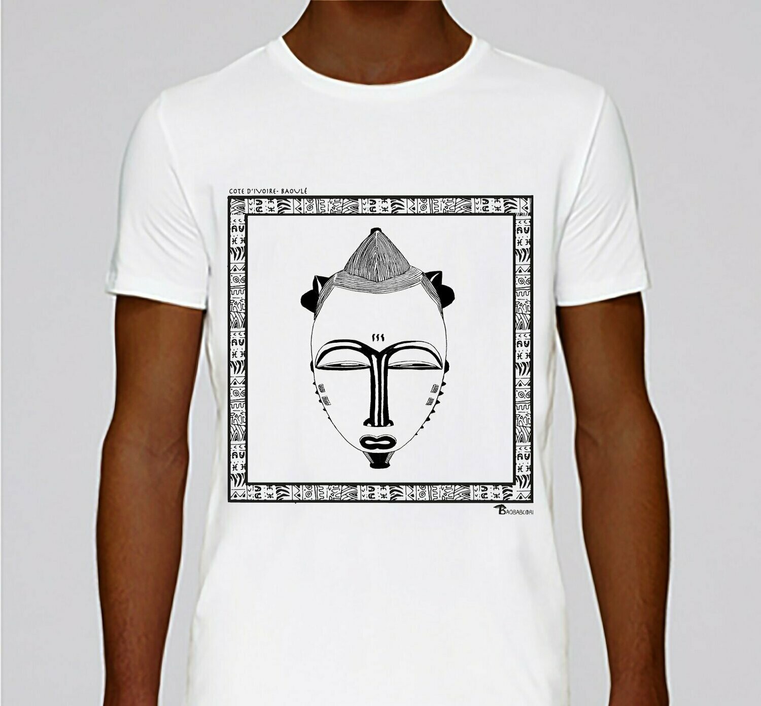 TEE-SHIRT MASQUE BAOULE AYA CÔTE D'IVOIRE, COULEUR: BLANC, TAILLE: XXL