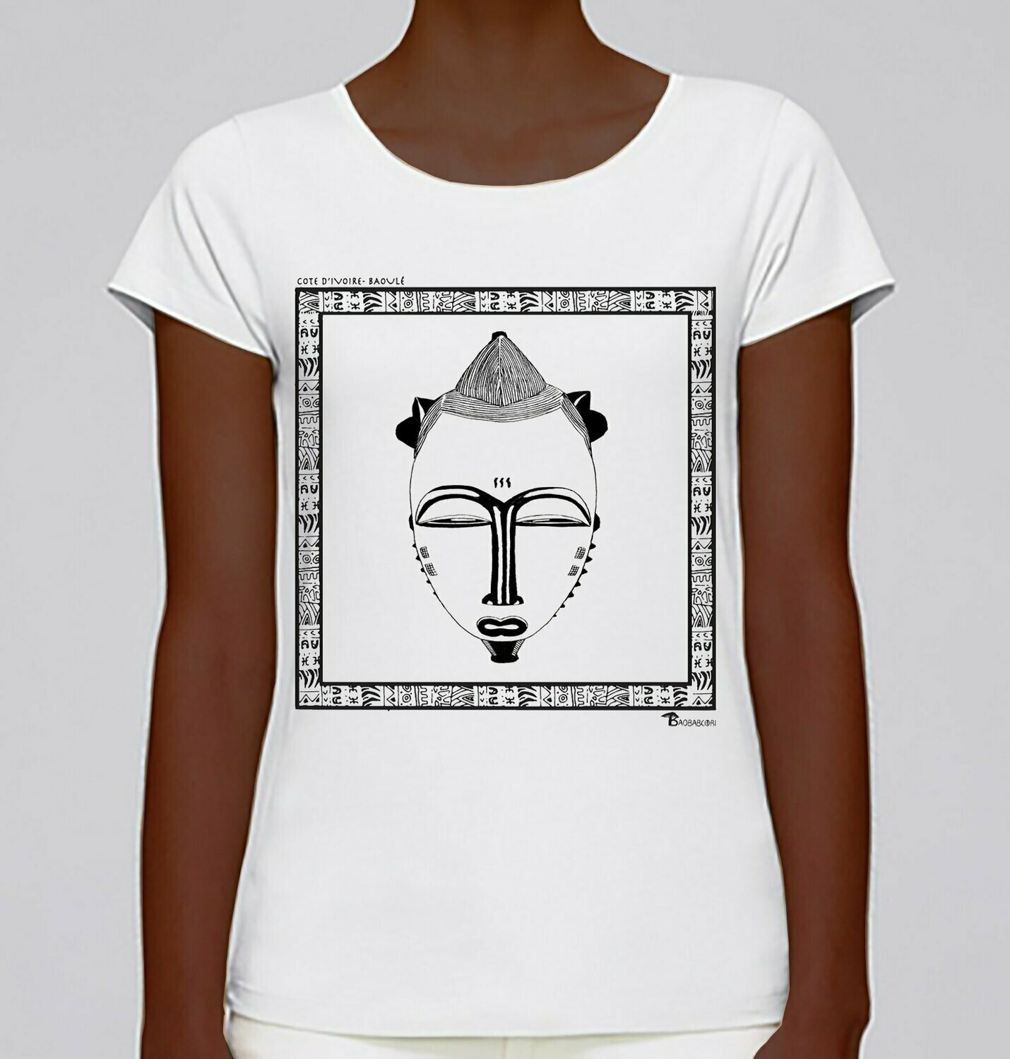 TEE-SHIRT MASQUE BAOULE AYA CÔTE D'IVOIRE, COULEUR: BLANC, TAILLE: XXL