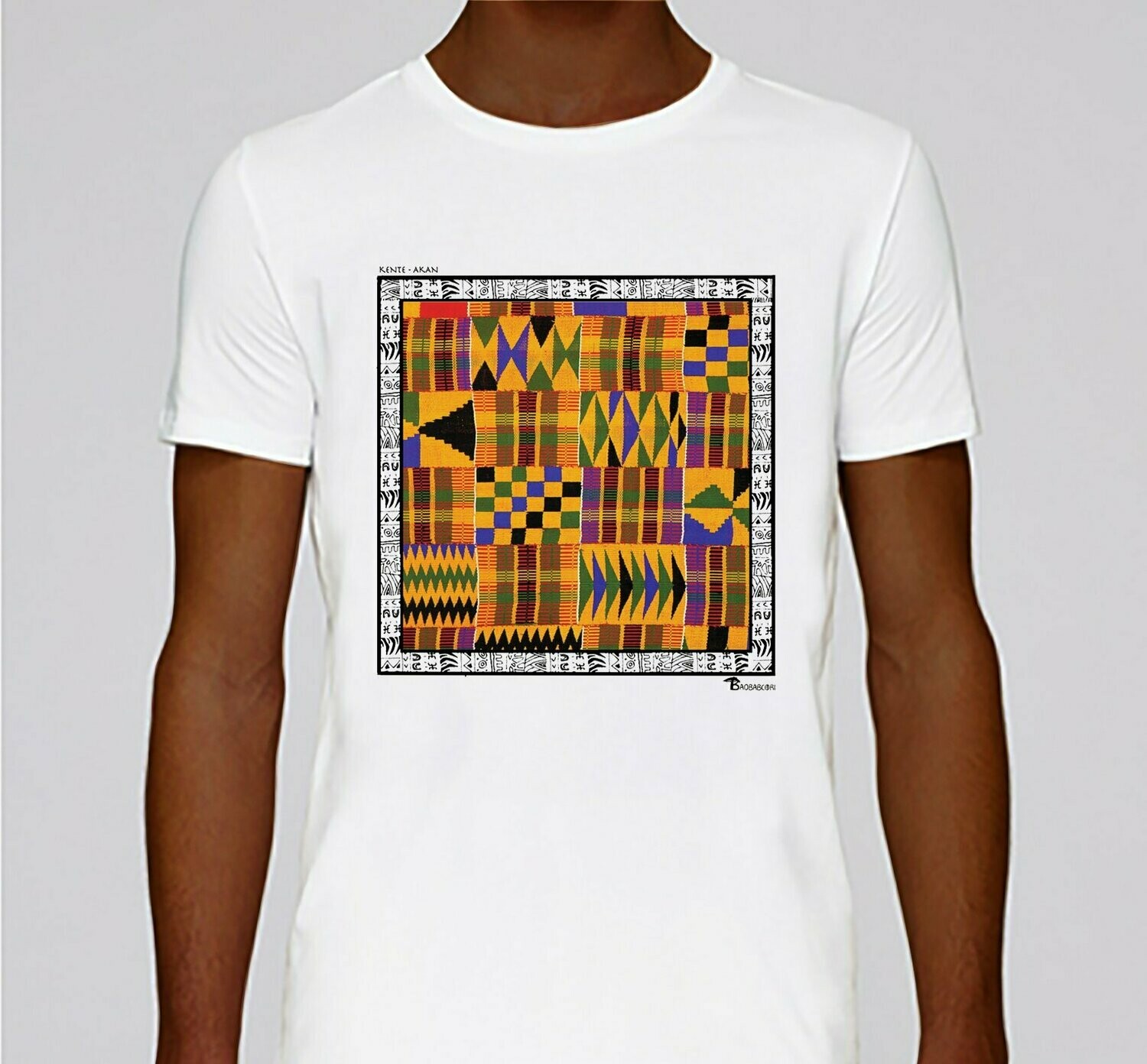 TEE-SHIRT TEXTILE KENTE GHANA, COULEUR: BLANC, TAILLE: XXL