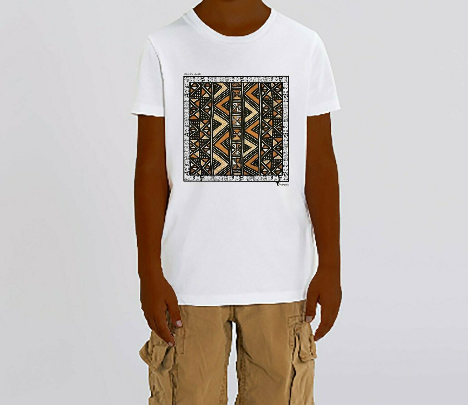 TEE SHIRT TEXTILE BOGOLAN MALI, COULEUR: BLANC, TAILLE: 3-4 ans