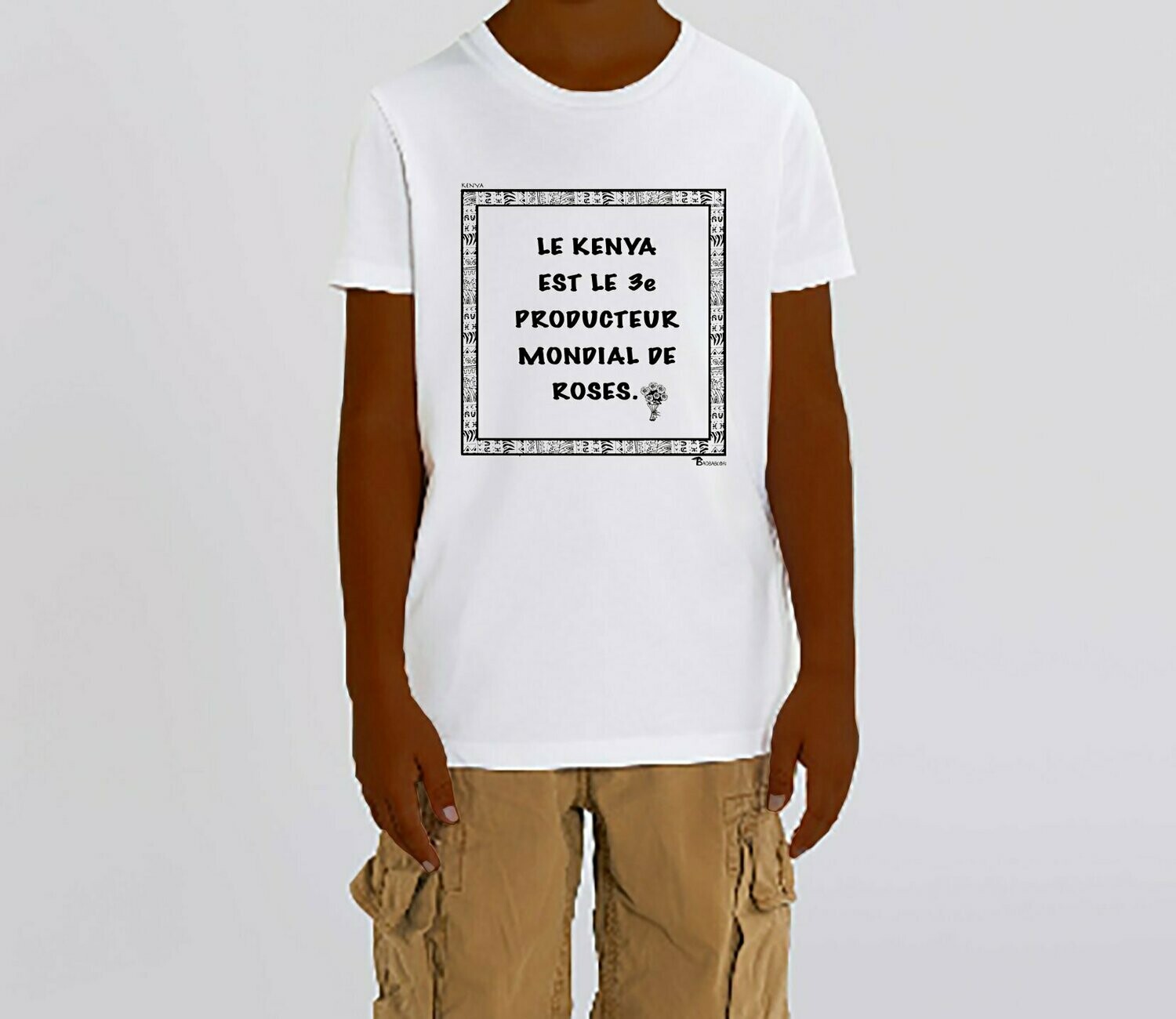 TEE-SHIRT ECONOMIE KENYA ROSES, COULEUR: BLANC, TAILLE: 3-4 ans