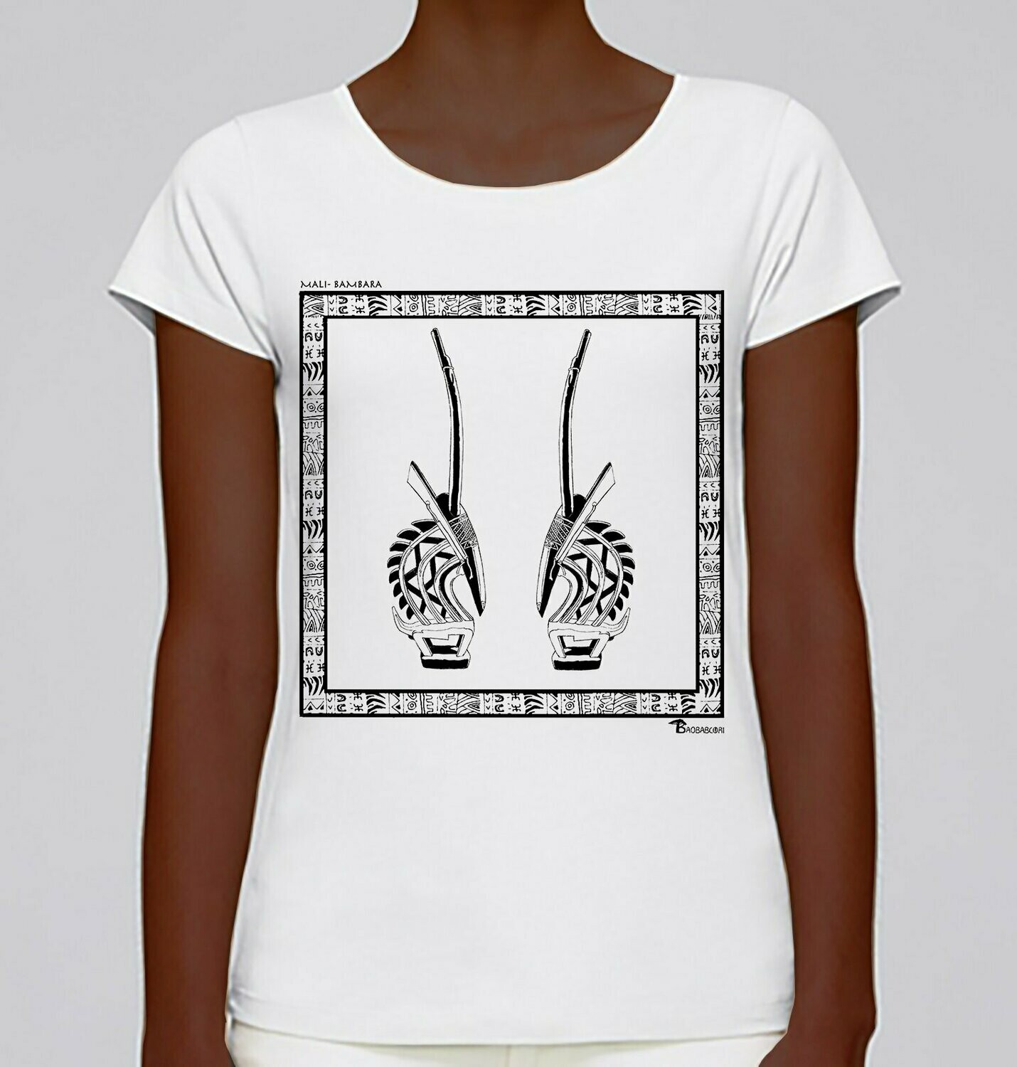 TEE-SHIRT STATUE BAMBARA MALI, COULEUR: BLANC, TAILLE: XXL