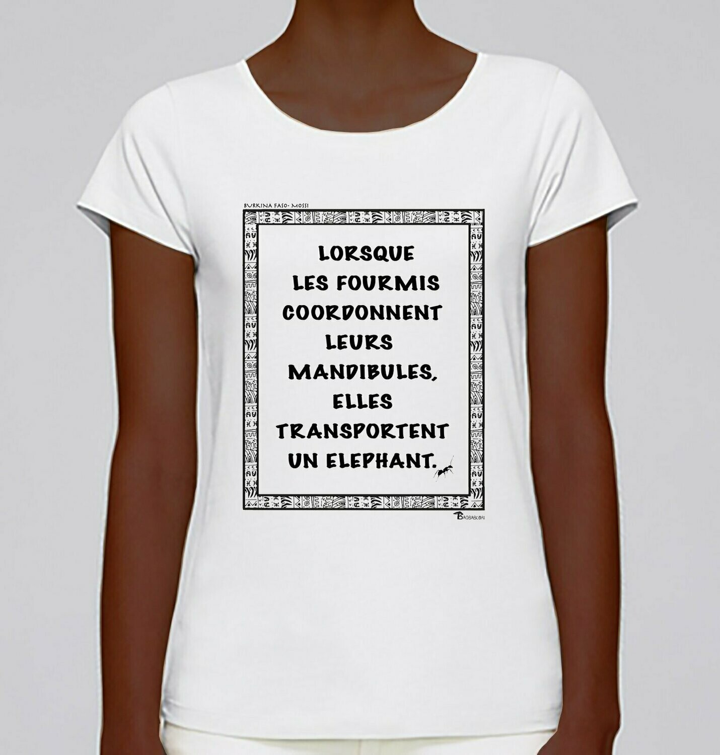 TEE SHIRT PROVERBE ET CITATION BURKINA FASO FOURMIS, COULEUR: BLANC, TAILLE: XXL