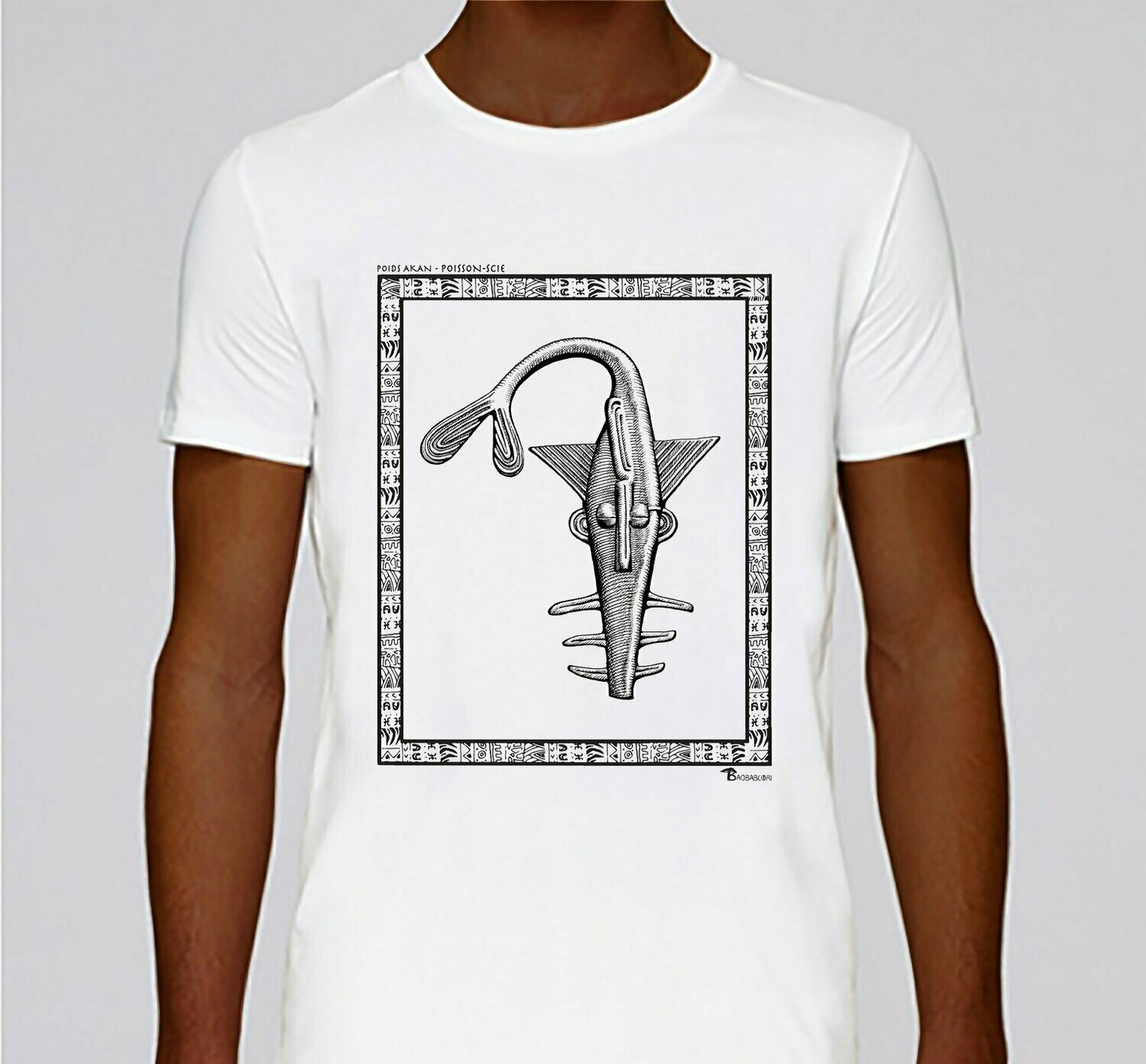 TEE-SHIRT POIDS AKAN POISSON SCIE, COULEUR: BLANC, TAILLE: XXL